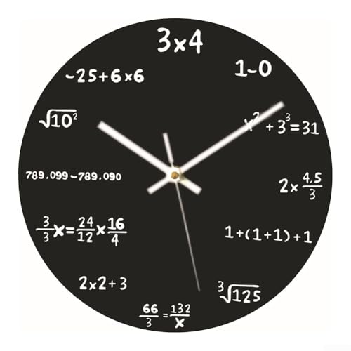 HEIBTENY 30 cm schwarze Gleichungs-Wanduhr mit mathematischer Formel, Stundenmarkierungen, batteriebetriebenes, rundes Design für Zuhause, Arbeitszimmer, Wohnzimmer oder Büro (3 x 4 schwarze von HEIBTENY