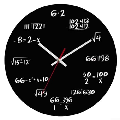 HEIBTENY 30 cm schwarze Gleichungs-Wanduhr mit mathematischer Formel, Stundenmarkierungen, batteriebetriebenes, rundes Design für Zuhause, Arbeitszimmer, Wohnzimmer oder Büro (6 x 2 schwarze von HEIBTENY