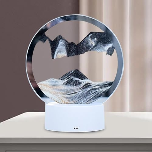 HEIBTENY 3D Fließender Sand Nachtlicht Sanduhr-Lampe mit USB- oder Batteriebetrieb, Touch-Steuerung und 3 Beleuchtungsmodi, kreatives bewegliches Sandbild für Wohnzimmer Schlafzimmer Dekor (schwarz) von HEIBTENY