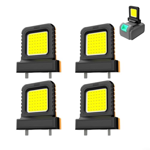 HEIBTENY 4 Stück 14 W LED Camping-Laterne Arbeitsleuchte für 20 V 21 V Elektrowerkzeuge Lithium-Batterie verstellbare Steckdose Mini-Tascheninspektionsleuchte schwarz (4 Stück) von HEIBTENY