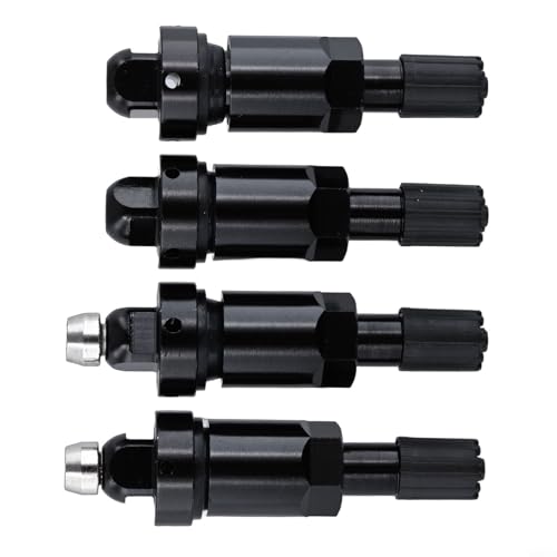 HEIBTENY 4-teiliges TPMS Aluminium-Ventilschaft-Service-Kit mit Metall- und Gummidichtungen und Befestigungsmutter, Legierungsschaft in Schwarz, kompatibel mit Reifenventilen für sicheren luftdichten von HEIBTENY