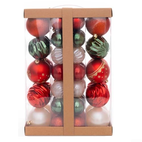 HEIBTENY 48-teiliges galvanisiertes Kunststoff-Weihnachtskugel-Dekorationsset, 8/5 cm, bruchsichere Ornamente für Baum, wiederverwendbare Kugeln für festliches Zuhause, Kranz, Girlande-Dekoration von HEIBTENY