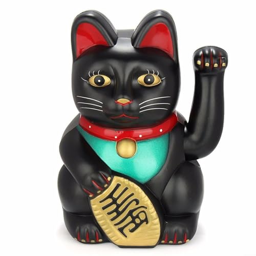 HEIBTENY 5" Solar Maneki Neko Winkekatze, Mini Solarbetriebene Fortune Cat Glücksbringer Mit Dem Winkenden Arm-Ausgangsanzeige-Auto-Dekor Begrüßen(Black) von HEIBTENY