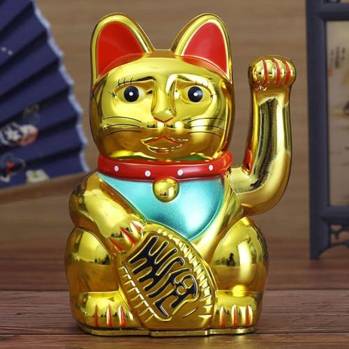 HEIBTENY 5" Solar Maneki Neko Winkekatze, Mini Solarbetriebene Fortune Cat Glücksbringer Mit Dem Winkenden Arm-Ausgangsanzeige-Auto-Dekor Begrüßen(Bright Gold) von HEIBTENY