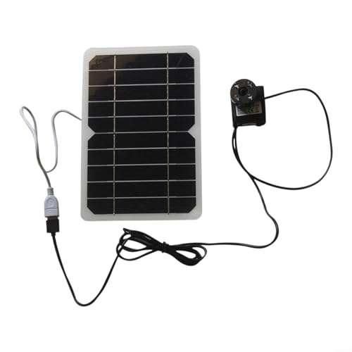 HEIBTENY 5 W solarbetriebenes Wasserbrunnenpumpen-Set für Gartenteich Vogeltränke mit USB-Ausgang 120 l/h Durchflussmenge 50 cm maximale Hubkraft schwarz monokristallines Panel von HEIBTENY