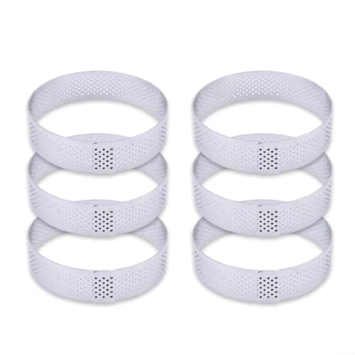 HEIBTENY 6 Stück runde perforierte Kuchenringe Edelstahl Mousse Ringe Backformen mit Belüftungslöchern für gleichmäßige Wärmeverteilung, antihaftbeschichtetes Dessertwerkzeug (7 cm) von HEIBTENY