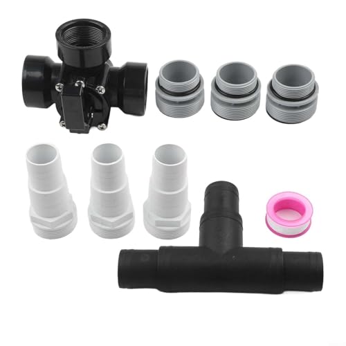 HEIBTENY 9 Stück 3-Wege-Pool-Umstellventil 3,8 cm mit Schlauchadapter-Kits 4560 Armaturen für oberirdische Schwimmbad-Filterpumpenanschluss (schwarz) von HEIBTENY