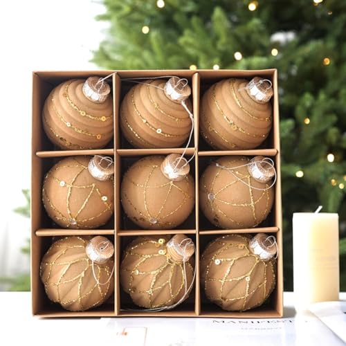 HEIBTENY 9 Stück große 8 cm Christbaumkugel-Ornamente Set für Urlaubsdekoration, glänzende hängende Kugeln für Weihnachtsbaum, Kränze, Girlanden und saisonale Heimdekoration von HEIBTENY