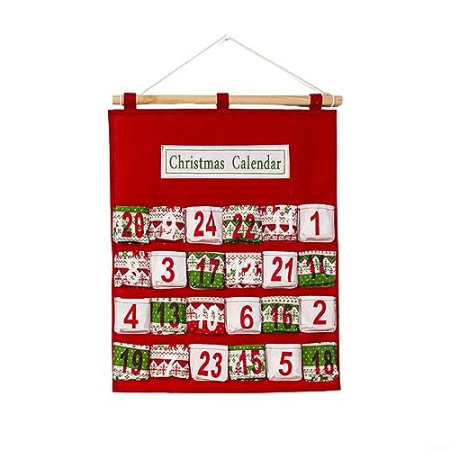 HEIBTENY Adventskalender zum Aufhängen, mehrlagig, für Süßigkeiten, Spielzeug, Geschenk, Aufbewahrungstasche, 24 Tage, Kalender, Jutebeutel für Kinder von HEIBTENY