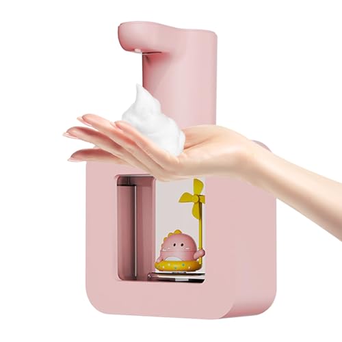 HEIBTENY Kinder Seifenspender Automatisch Wand USB Wiederaufladbar Süßes Haustier Soap Dispenser,400ML Seifenspender Schaum Automatisch,Cartoon Handwaschmaschine Mit Zeiterinnerung(Pink) von HEIBTENY