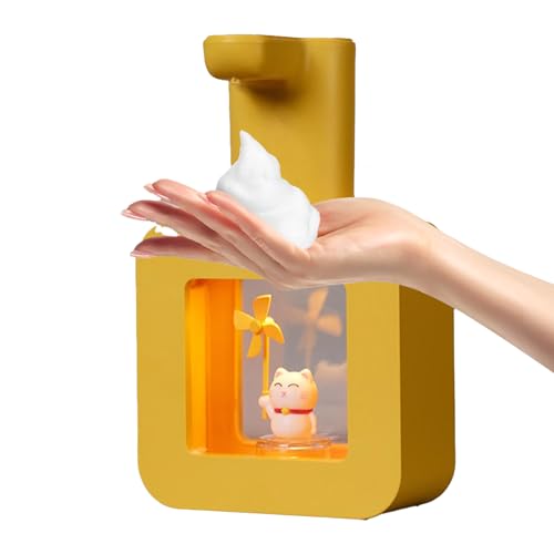 HEIBTENY Kinder Seifenspender Automatisch Wand USB Wiederaufladbar Süßes Haustier Soap Dispenser,400ML Seifenspender Schaum Automatisch,Cartoon Handwaschmaschine Mit Zeiterinnerung(Yellow) von HEIBTENY