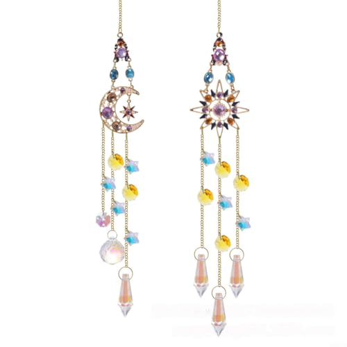 HEIBTENY Charming Star Moon Outdoor Windspiel Sonnenfänger mit bunten Strasssteinen 40 cm Quarz Garten hängende Dekoration für Fenster Tür Terrasse von HEIBTENY