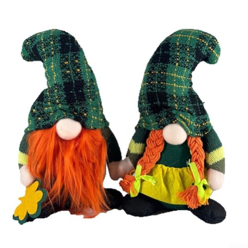 HEIBTENY Dekorativer irischer Zwerg Plüschpuppe mit biegbarem grünem kariertem Hut, Heimbüro, Tisch, Desktop-Display, Urlaubszeit, Sammlerstück, Ornament (grüne Jungs) von HEIBTENY