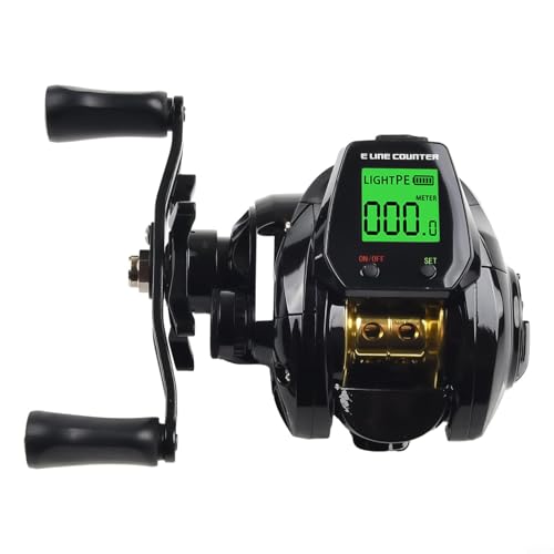 HEIBTENY Digitale Baitcast-Angelrolle mit 7,2:1 hoher Übersetzung, Bissanzeiger, Schnurzähler, Tiefenpositionierung, wiederaufladbarer Akku und Magnetbremse für langes Werfen (schwarze linke Hand) von HEIBTENY