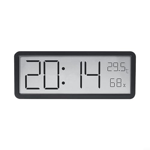 HEIBTENY Digitale LCD-Wanduhr mit großem Display für Zeit, Temperatur und Luftfeuchtigkeit, programmierbare Alarmfunktion, USB- oder batteriebetrieben für Schlafzimmer, Büro (schwarz) von HEIBTENY