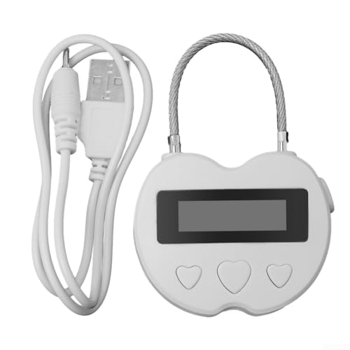 HEIBTENY Digitale Zeitschloss,Mit LCD-Display Multifunktionaler,99 Stunden Max Timing Lock,Intelligentes Zeitschloss,Wiederaufladbares USB Sicherheits Vorhängeschloss,Kontrolle Über Handysucht(White) von HEIBTENY