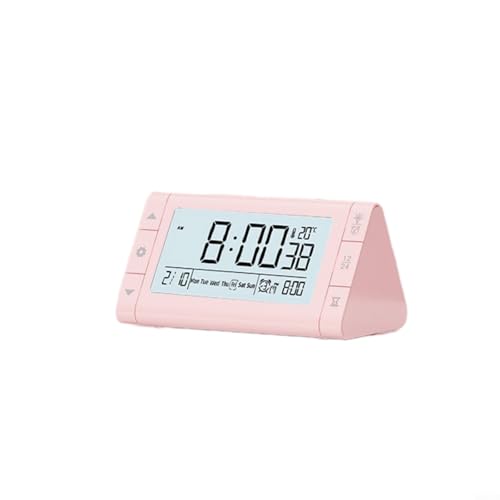 HEIBTENY Digitaler Wecker mit Dreifachalarm Schlummerfunktion Nachtlicht Temperaturanzeige Dreieckiges Design für Menschen mit leichtem Schlaf 12,7 x 7,5 x 6,5 cm Tragen erleichtert (Pink) von HEIBTENY