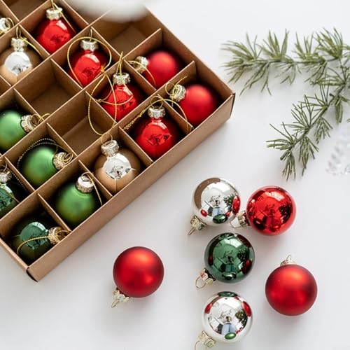 HEIBTENY Glas Weihnachtskugeln 25 Stücke ∅ 4CM Rot Weiß Grün Weihnachtsbaumkugeln Weihnachtsdeko Mit Aufhängen Christbaumkugeln Christbaumschmuck Set Hängendes Ornament(D) von HEIBTENY