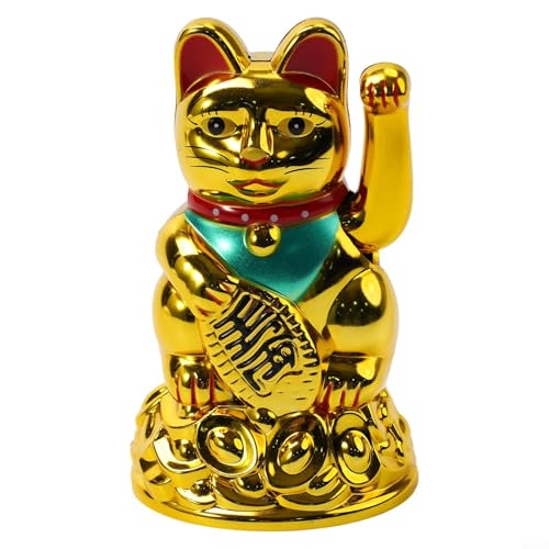 HEIBTENY Glückskatze, Winkekatze Maneki Neko Winkekatze Gold Winke Katze Chinesische Glücks glückskatze Lucky cat deko Katze(4.5inch Gold) von HEIBTENY