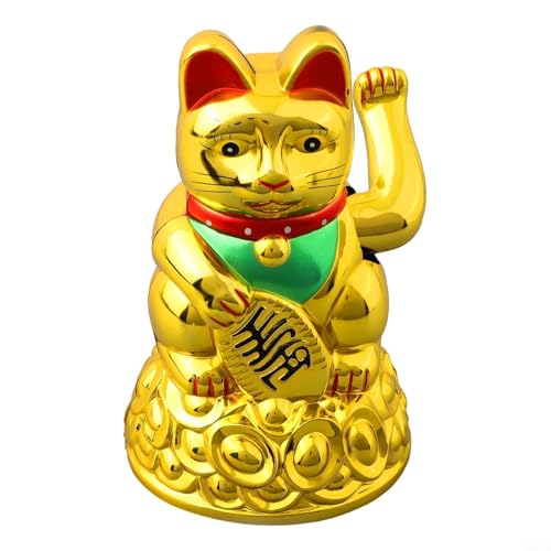 HEIBTENY Glückskatze, Winkekatze Maneki Neko Winkekatze Gold Winke Katze Chinesische Glücks glückskatze Lucky cat deko Katze(6.5inch Gold) von HEIBTENY