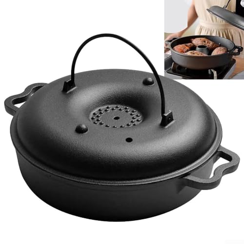 HEIBTENY Gusseisenbräter mit Deckel, dicker Gusseisen-Grill, gebackene Süßkartoffel-Topf, geeignet zum Kochen, Backen und Grillen im Freien von HEIBTENY