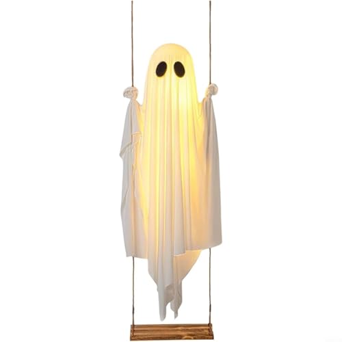 HEIBTENY Halloween-Hängedekoration mit verstellbarer Höhe 1,5-4,0 m, Outdoor schwingende Gruselfigur mit LED-Lichtern und Fernbedienung Timer von HEIBTENY