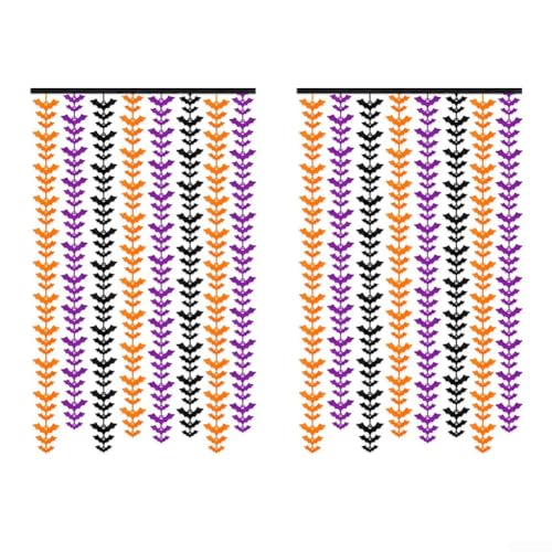 HEIBTENY Halloween Metallic Folie Quaste Vorhang Tür Wand Hintergrund Dekoration Party Supplies Lila Schwarz Rose Rot 1 x 2 m 2 Stück (Orange Lila - Schwarz) von HEIBTENY
