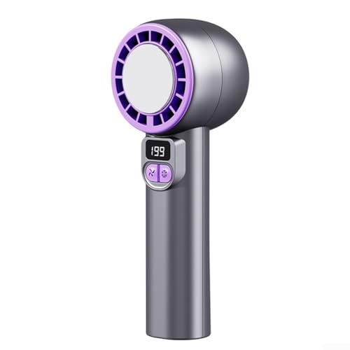 HEIBTENY Handventilator mit LCD-Bildschirm, 3000 mAh, batteriebetrieben, tragbarer Desktop-Ventilator mit mehreren Geschwindigkeitsstufen (grau-lila) von HEIBTENY