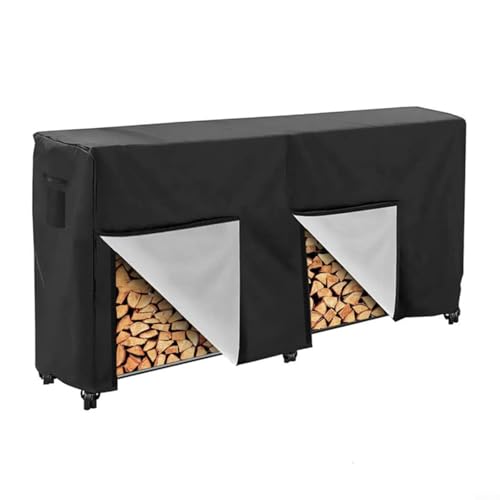 HEIBTENY Kaminholzregal mit Abdeckung Kombi-Set Wasserdichter Outdoor-Holzhalter für Kamin Schwerlast-Holzstapler für Lagerholz-Stapelregal Schwarz(244 * 61 * 107 cm) von HEIBTENY