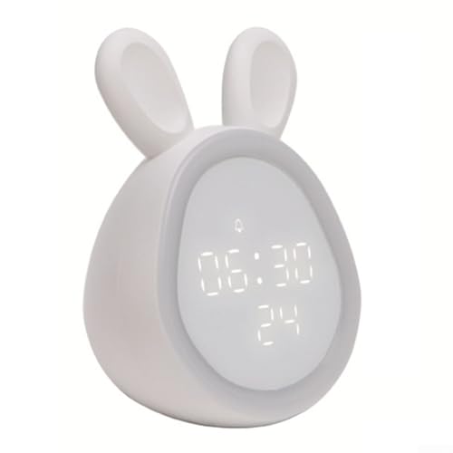 HEIBTENY Kinder Lichtwecker Wecker,Cute Rabbit Niedlicher Kinderwecker,Elektronischer Wecker Am Bett Mit Nachtlicht Für Kinder, Mädchen(white) von HEIBTENY