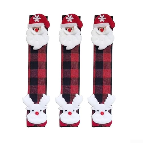HEIBTENY Küchentürgriff-Abdeckungen aus Vliesstoff, dekorativer Gerätegriffschutz mit 3D-Schneemann-Elch-Design für Kühlschrank, Mikrowelle (D) von HEIBTENY
