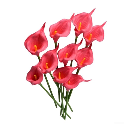 HEIBTENY Künstliche Calla-Lilien mit PU-Blüten und flexiblen Stielen für Hochzeitssträuße, Party-Mittelstücke, Heimdekoration, 34 cm lang, weiße Arrangement-Stiele (rosa), 10 Stück von HEIBTENY