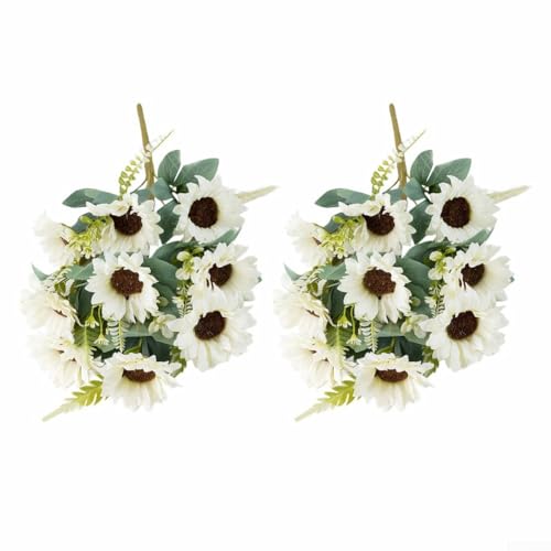 HEIBTENY Künstliche Sonnenblumensträuße in Fächerform, Seidenblumenarrangement für Heimdekoration, Garten-Displays, Veranda-Akzente und Hochzeits-Mittelstücke, Weiß, 2 Stück HEIBTENY Künstliche Sonnenblumensträuße in Fächerform, Seidenblumenarrangement für Heimdekoration, Garten-Displays, Veranda-Akzente und Hochzeits-Mittelstücke, Weiß, 2 Stück von HEIBTENY