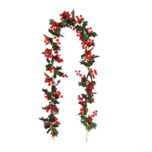 HEIBTENY Künstliche Stechpalmenbeeren-Girlande, grüne Blätter, Weihnachtsdekoration, für drinnen und draußen, 175 cm lang, für Hochzeit, Zuhause, Party-Dekoration (Nr. 75) von HEIBTENY
