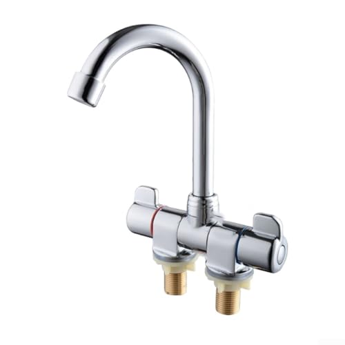 HEIBTENY Messing RV Küchenspüle Wasserhahn Faltbarer Doppelgriff mit 360-Grad-Drehung verchromt (001) von HEIBTENY