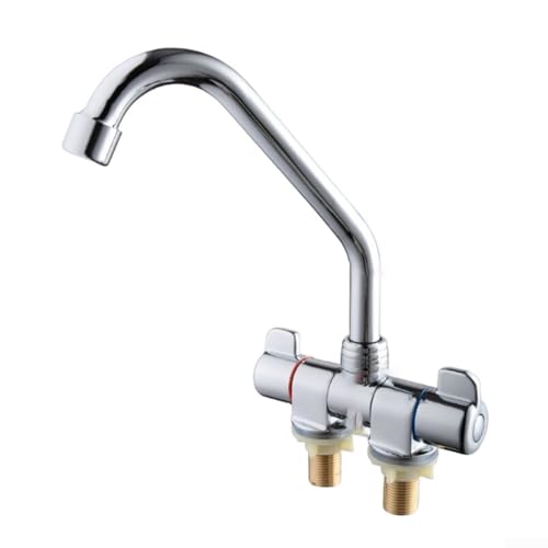 HEIBTENY Messing RV Küchenspüle Wasserhahn Faltbarer Doppelgriff mit 360-Grad-Drehung verchromt (002) von HEIBTENY