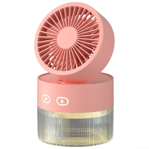 HEIBTENY Mini Ventilator,Tragbare Klimaanlage,350ml Luftbefeuchter Desktop USB Persönlicher Kühlventilator Kleiner Luftbefeuchter 350Ml Mit LED Nachtlicht(Pink) von HEIBTENY
