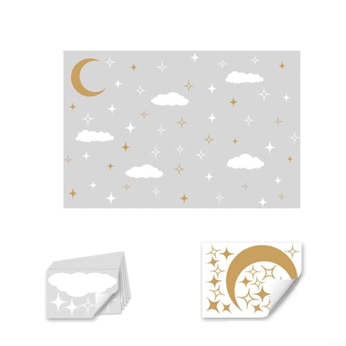 HEIBTENY Moon Stars Clouds Wall Decals Removable PVC Waterproof Adhesive Stickers for Children Nursery Bedroom Playroom Home Decor Easy Peel von HEIBTENY