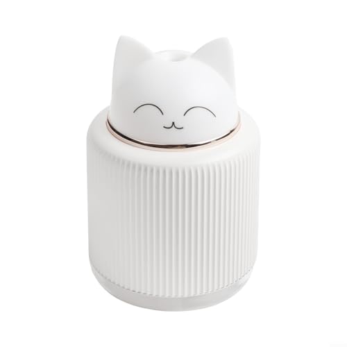 HEIBTENY Niedlicher Katzen Luftbefeuchter Mini USB Luftbefeuchter für Auto Büro Schlafzimmer 300ml 2 Sprühmodi Weiß(White) von HEIBTENY