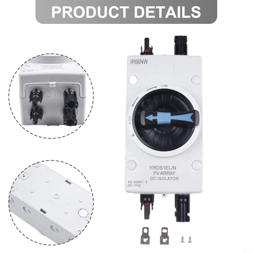 HEIBTENY Pv Trennschalter,Solar-PV-Schalter,DC Trennschalter Leistungsschalter,Hauptschalter, IP66, Gummidichtung Wasser Staubgeschützt, UV-beständig Für Solarmodule Solarsyste(80x175x110mm) von HEIBTENY