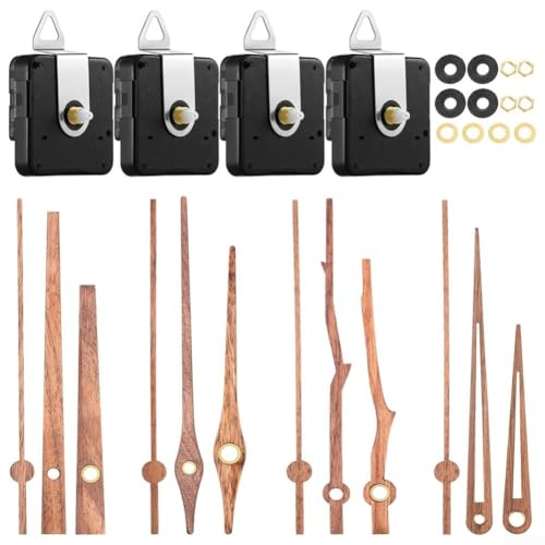 HEIBTENY Quarz-Uhrwerk-Ersatz-Set mit 4 Arten von Walnussholz-Zeigern, DIY-Reparatur-Uhrwerk-Teile für Wand- und Kaminuhren zum Anpassen von Uhren (20 mm) von HEIBTENY