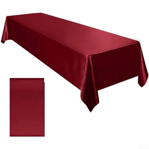 HEIBTENY Rechteckige Satin-Tischdecke, 145 x 260 cm, elegante Tischdecke aus Polyester, für Hochzeit, Bankett, Weihnachten oder Party, Esstischdekoration (Weinrot) von HEIBTENY