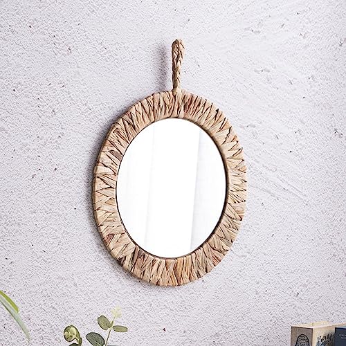 HEIBTENY Runde Spiegel für Wanddekoration, Boho-Stil, runder Wandspiegel, dekorativer Rattan-Wandspiegel für Bauernhaus, Wohnzimmer, Schlafzimmer, Badezimmer (38,1 cm) von HEIBTENY