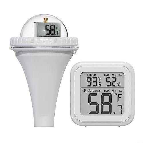 HEIBTENY Schwimmbad Thermometer, Drahtloses Thermometer, Wasserdichtes Digitales Schwimmendes Temperaturmessgerät, Drahtloses Pool-Thermometer Für Schwimmbäder, Fischteiche, Aquarien von HEIBTENY