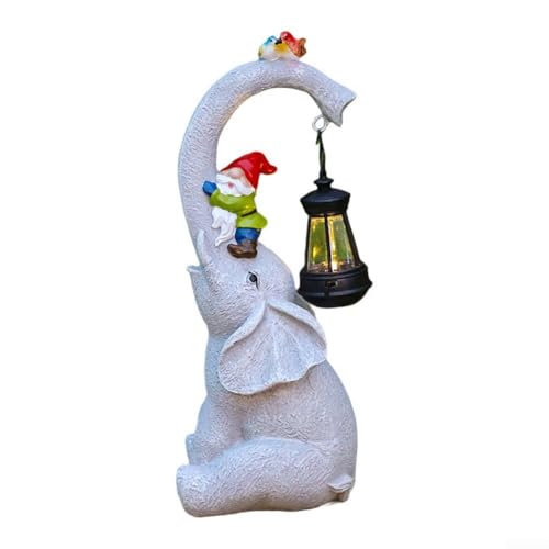 HEIBTENY Solarbetriebene Elefanten-Gartenstatue, Außenleuchte, dekorative Harz-Tierfigur mit LED-Lichtern für Rasen, Terrasse, Hof, Weg, Deck (Elefantenbeleuchtung) von HEIBTENY