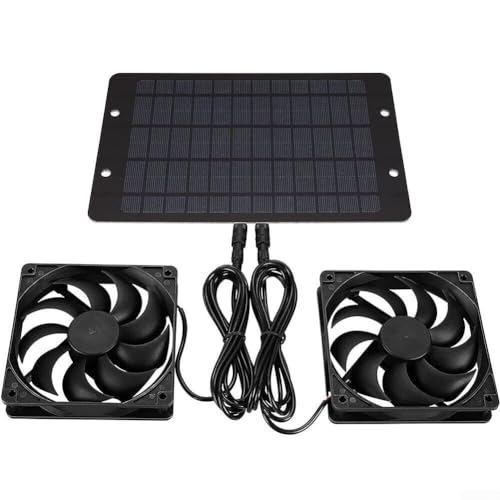HEIBTENY Solar Ventilator 12V 10W Rohrventilator Wasserdichter Dual-Abluftventilator Solar Abluftventilator Elektrischer Ventilator Mit Schutznetz Tragbarer Badlüfter Für Camping Gewächshaus von HEIBTENY