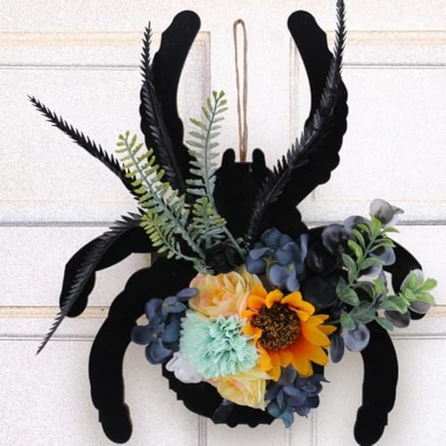 HEIBTENY Spooky Spider Türkranz, künstliches Blumenarrangement, Haustür, hängende Dekoration mit Holzschild für Zuhause, drinnen und draußen HEIBTENY Spooky Spider Türkranz, künstliches Blumenarrangement, Haustür, hängende Dekoration mit Holzschild für Zuhause, drinnen und draußen von HEIBTENY