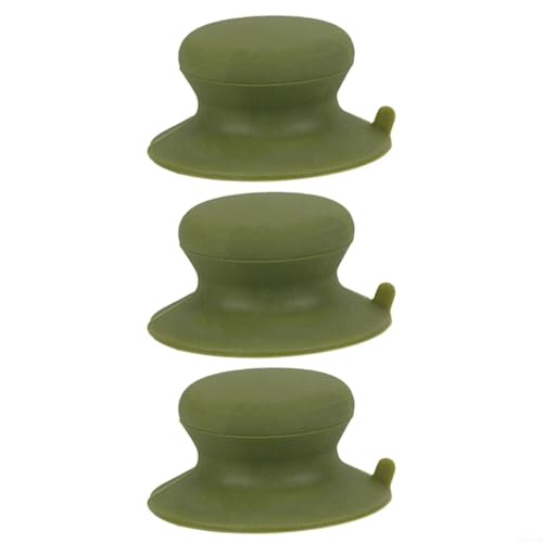 HEIBTENY Topfdeckel-Griff mit starkem Silikon-Saugnapf, Küchen-Kochgeschirr-Zubehör, hitzebeständig, tragbarer Ständer zum Kochen, Outdoor, Camping, schwarz, grün, khaki, 3 Stück (grün) von HEIBTENY