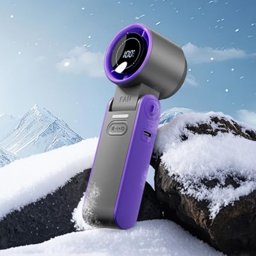 HEIBTENY Tragbarer faltbarer Ventilator mit USB-Ladefunktion und Echtzeit-Geschwindigkeitsanzeige für Reisen und den Außenbereich (lila) von HEIBTENY