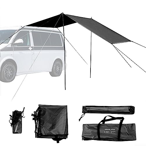 HEIBTENY Universal Markise Sonne Sonnendach Sonnenschirm,Tarp Ultraleicht Sonnensegel, Auto Markise Wasserdicht Angelzelt Für Wohnmobil Van Campervan SUV (Schwarz von HEIBTENY